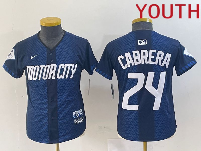 Youth Detroit Tigers #24 Cabrera Blue City Edition Nike 2024 MLB Jersey style 1->youth mlb jersey->Youth Jersey